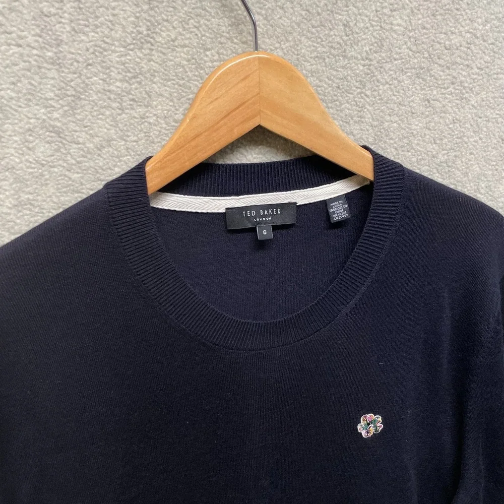 Ted Baker London Mens Pullover Sweater Navy Crew Neck Comfy Long Sleeve 6 US 2XL